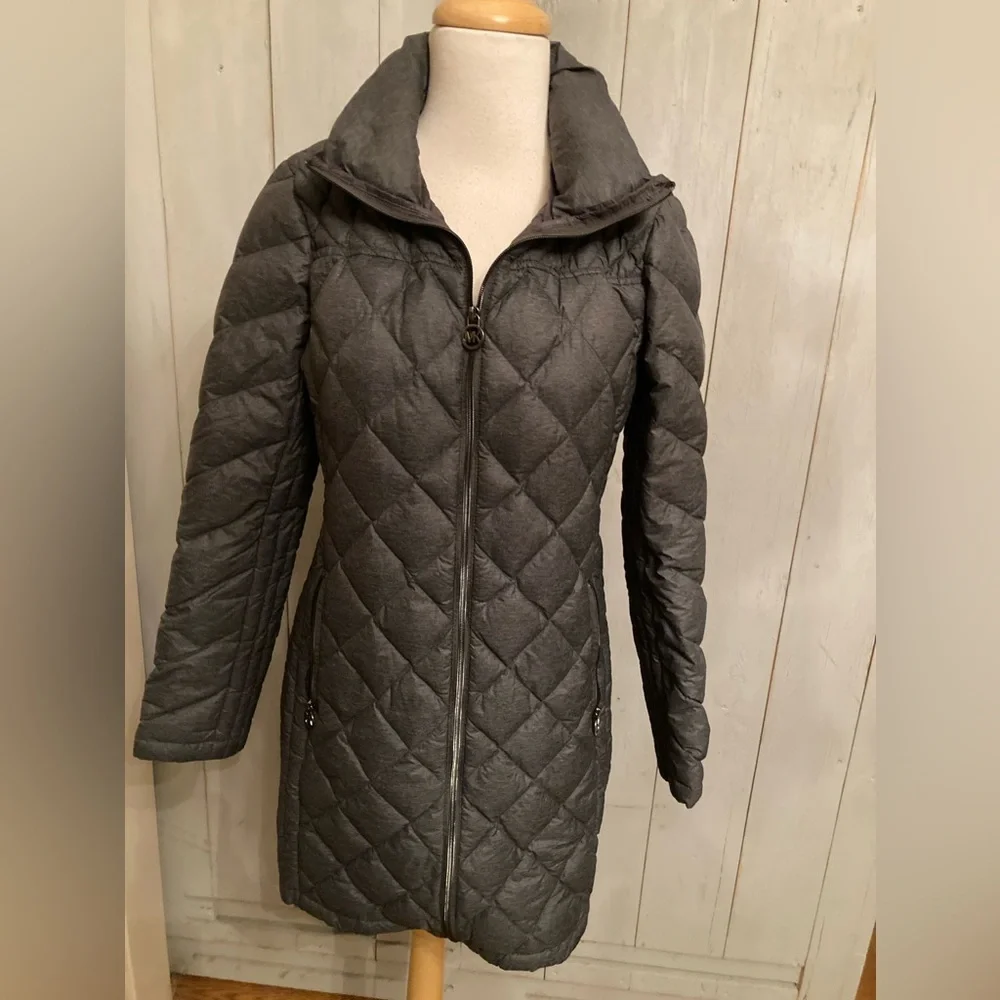 Michael‎ Kors Lightweight Diamond Quilted Down Full Puffer Jacket Coat S Grey